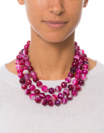 Magenta Beaded Agate Necklace