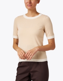 Front image thumbnail - Paule Ka - Dune and White Wool Cashmere Top
