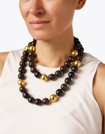 Look image thumbnail - Kenneth Jay Lane - Wood and Gold Beaded Necklace