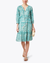 Look image thumbnail - Bell - Courtney Turquoise Print Cotton Silk Dress