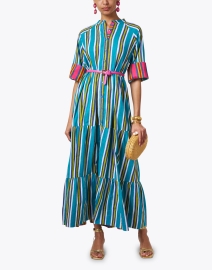 Look image thumbnail - Lisa Corti - Rambagh Turquoise Multi Stripe Cotton Dress