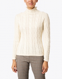Front image thumbnail - Blue - Cream Cotton Cable Sweater
