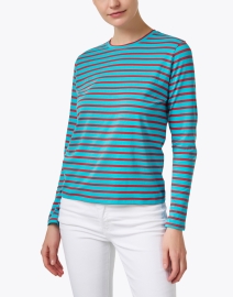 Front image thumbnail - Frances Valentine - Turquoise and Red Striped Top