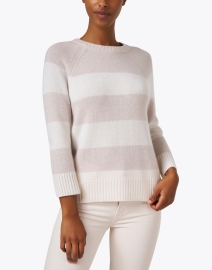 Front image thumbnail - Kinross - Ivory Striped Cashmere Sweater