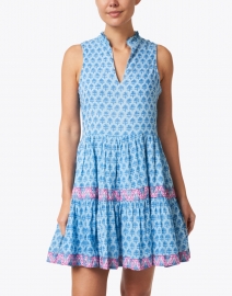 Front image thumbnail - Oliphant - Fern Blue Print Cotton Voile Dress