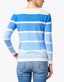 Back image thumbnail - Blue - Blue and White Stripe Cotton Sweater