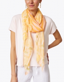 Look image thumbnail - Amato - Pink and Melon Floral Stripe Modal and Silk Scarf