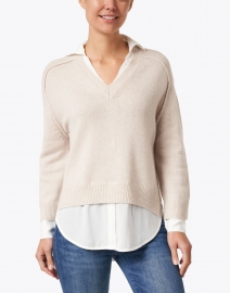 Front image thumbnail - Brochu Walker - Almond Cashmere Sweater with White Underlayer