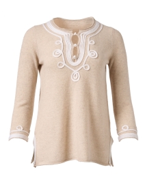 Product image thumbnail - Cortland Park - Calipso Beige Embroidered Cashmere Top