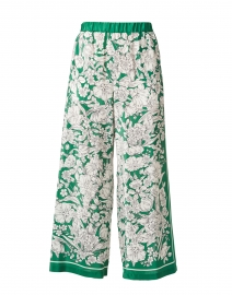 Ardenza Green and White Floral Silk Wide Leg Pant