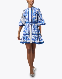 Look image thumbnail - Farm Rio - Blue and White Tile Print Shirt Dress