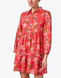Front image thumbnail - Ro's Garden - Romy Red Floral Print Shirt Dress