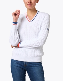 Front image thumbnail - Saint James - Aleria White Cotton Cable Knit Sweater