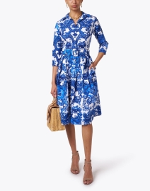 Look image thumbnail - Samantha Sung - Audrey White and Blue Print Stretch Cotton Dress