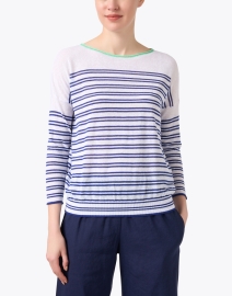 Front image thumbnail - Elliott Lauren - White and Blue Striped Sweater