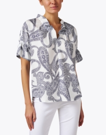 Front image thumbnail - Finley - Crosby White and Navy Print Cotton Top