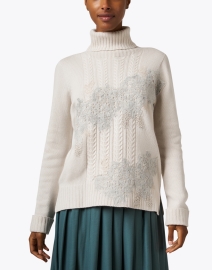 Front image thumbnail - D.Exterior - Beige Lace Applique Turtleneck Sweater