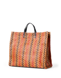 Front image thumbnail - Clare V. - Brown Striped Woven Checker Leather Tote