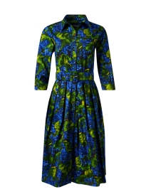 Audrey Blue and Green Floral Print Stretch Cotton Dress