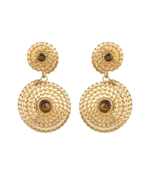 Brown Stone Gold Drop Earrings