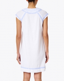 Back image thumbnail - Roller Rabbit - Faith White and Blue Embroidered Cotton Dress