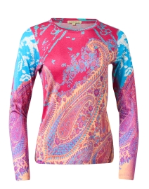 Product image thumbnail - Pashma - Pink and Purple Paisley Print Cashmere Silk Sweater