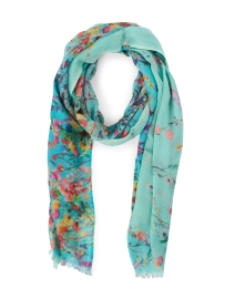 Turquoise Floral Print Cashmere Scarf