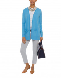 French Blue Cashmere Open Cardigan