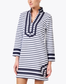 Front image thumbnail - Sail to Sable - Navy and White Striped French Terry Tunic Dress