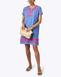 Look image thumbnail - Ro's Garden - Norah Blue Chambray Embroidered Dress
