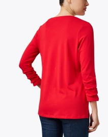 Back image thumbnail - E.L.I. - Red Pima Cotton Ruched Sleeve Tee