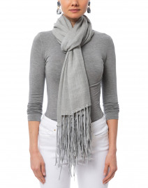 Grey Wool Cashmere Scarf with Suede Fringe