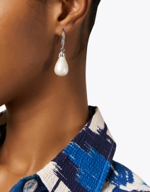 Look image thumbnail - Oscar de la Renta - Silver Pave Pearl Drop Earrings
