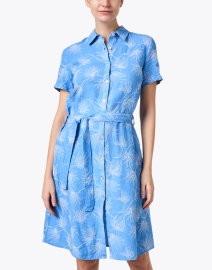 Front image thumbnail - 120% Lino - Blue Embroidered Linen Shirt Dress