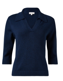 Product image thumbnail - Kinross - Navy Cotton Polo Sweater