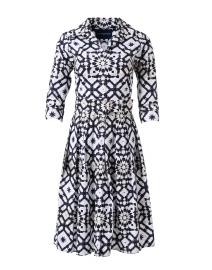 Product image thumbnail - Samantha Sung - Audrey Blue and White Tile Print Stretch Cotton Dress
