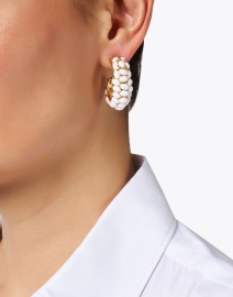 Look image thumbnail - Kenneth Jay Lane - White and Gold Hoop Earrings