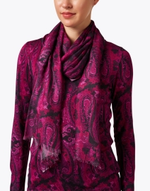 Look image thumbnail - Pashma - Purple Paisley Print Cashmere Silk Scarf
