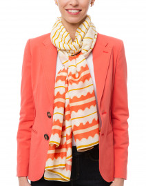 Coral and Mustard Yellow Striped Silk Scarf