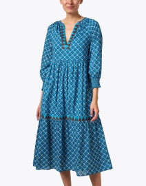Front image thumbnail - Ro's Garden - Genia Blue Print Cotton Dress