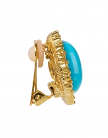 Back image thumbnail - Kenneth Jay Lane - Turquoise Gold and Crystal Oval Clip Earrings