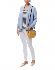 White and Navy Striped Stretch Viscose Top