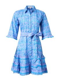 Blue Print Embroidered Shirt Dress