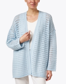 Front image thumbnail - Allude - Blue Wool Cashmere Open Cardigan