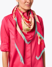 Look image thumbnail - St. Piece - Ruby Pink Floral Print Wool Scarf