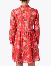 Back image thumbnail - Ro's Garden - Romy Red Floral Print Shirt Dress