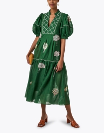 Look image thumbnail - Farm Rio - Green Embroidered Cotton Dress