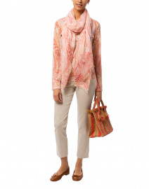 Coral and Pink Paisley Cashmere Silk Sweater