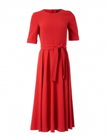 Red Crepe Short Sleeve Dress