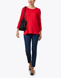 Look image thumbnail - E.L.I. - Red Pima Cotton Ruched Sleeve Tee